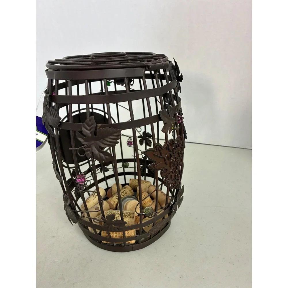Epic Products Cork Cage Barrel Metal Wine Cork Holder Grape Leaf Glass Beads New